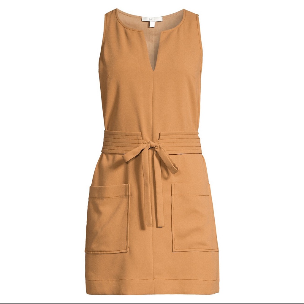 Joie Puck Belted Crepe Mini Dress, Oak, Size Xl, Nwt